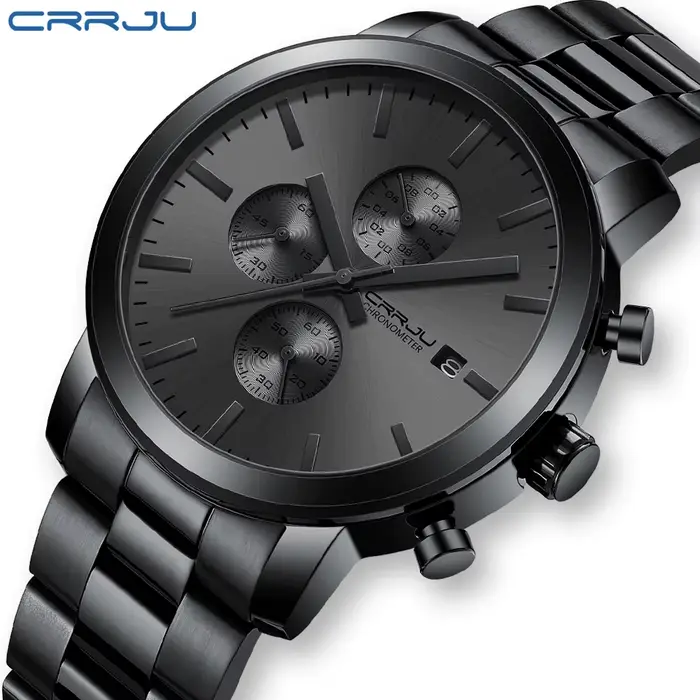 CRRJU montre hommes en acier inoxydable chronographe montres