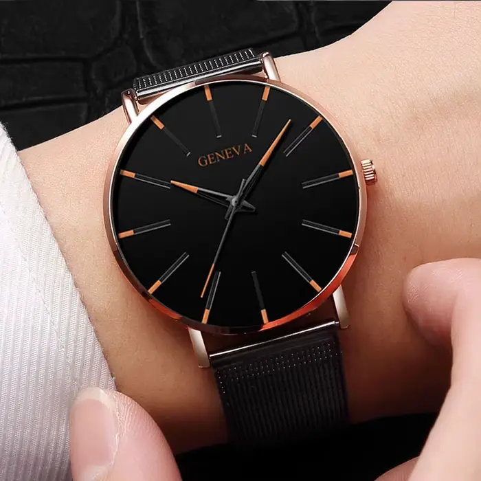 Montres à quartz avec bracelets en maille pour hommes et femmes