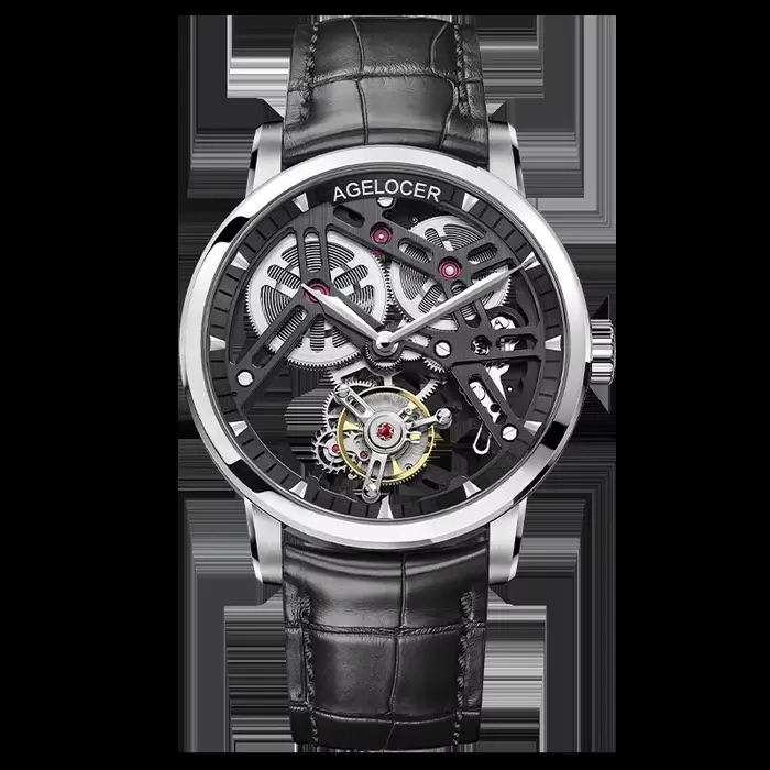 Montre Tourbillon Originale AGELOCER, Montre Mécanique Manuelle Squelette de Luxe pour Hommes, Idéal