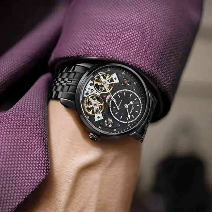 AILANG Montre mécanique automatique à double tourbillon pour hommes