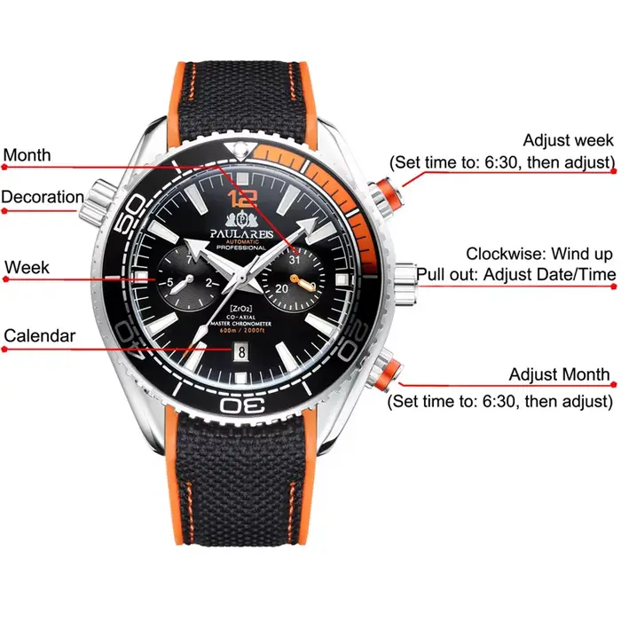 PAULAREIS P luxe hommes automatique auto vent montre mécanique