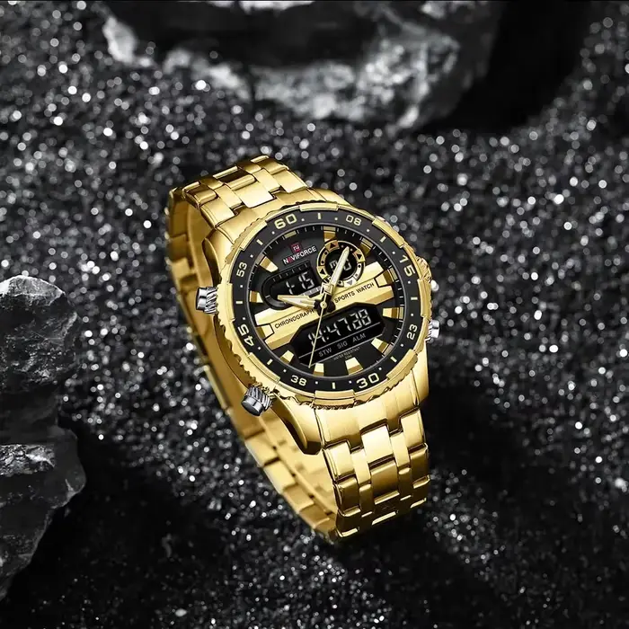 NAVIFORCE marque de mode noir or hommes montre