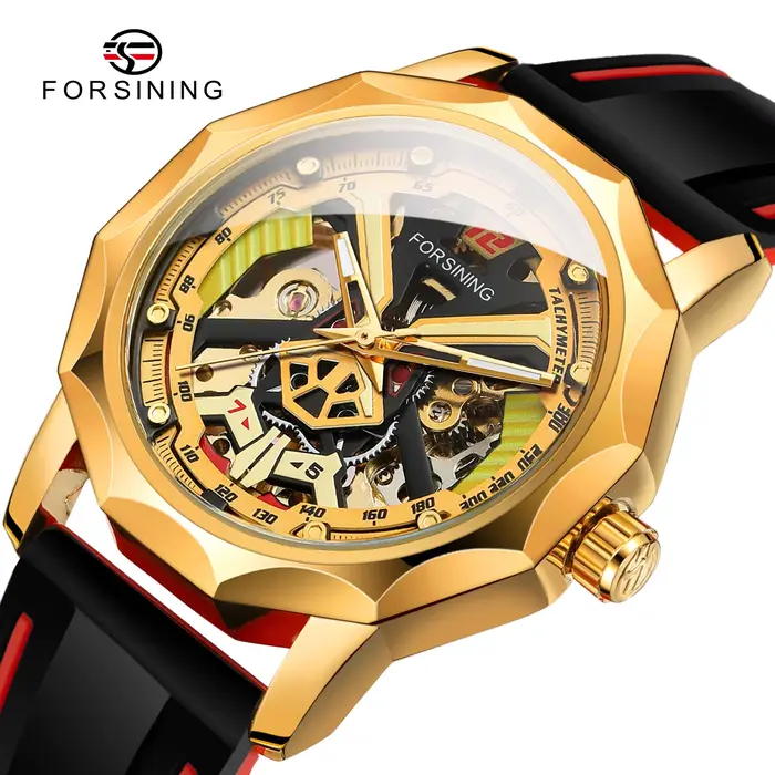 FORSINING – montre mécanique de luxe pour hommes, squelette en acier, or, mouvement manuel, horloge,