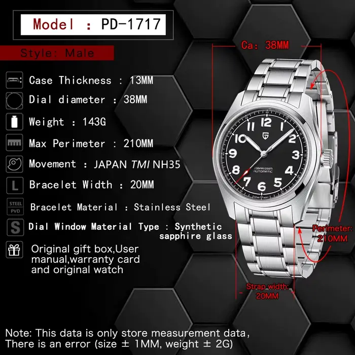Montre automatique Pagani Design avec mouvement NH35 et verre saphir pour hommes affaires et détente occasions spéciales