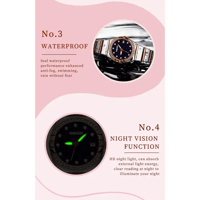 Montre élégante pour femme résistante à l'eau avec date et bracelet en acier inoxydable occasionnels et formels