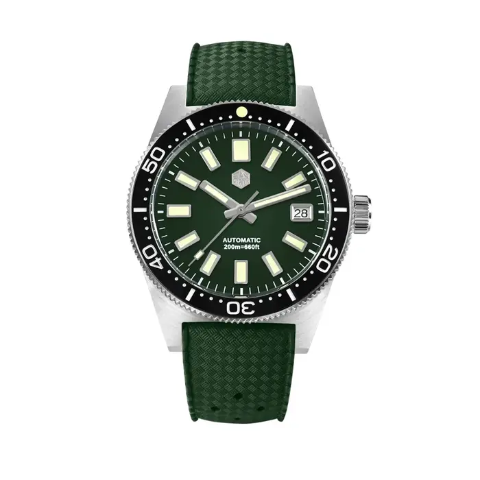 Montre de Plongée San Martin SN0007 avec Cadran Emaillé, Bracelet Acier Inoxydable et Étanche jusqu'à 200m Occasions Spéciales