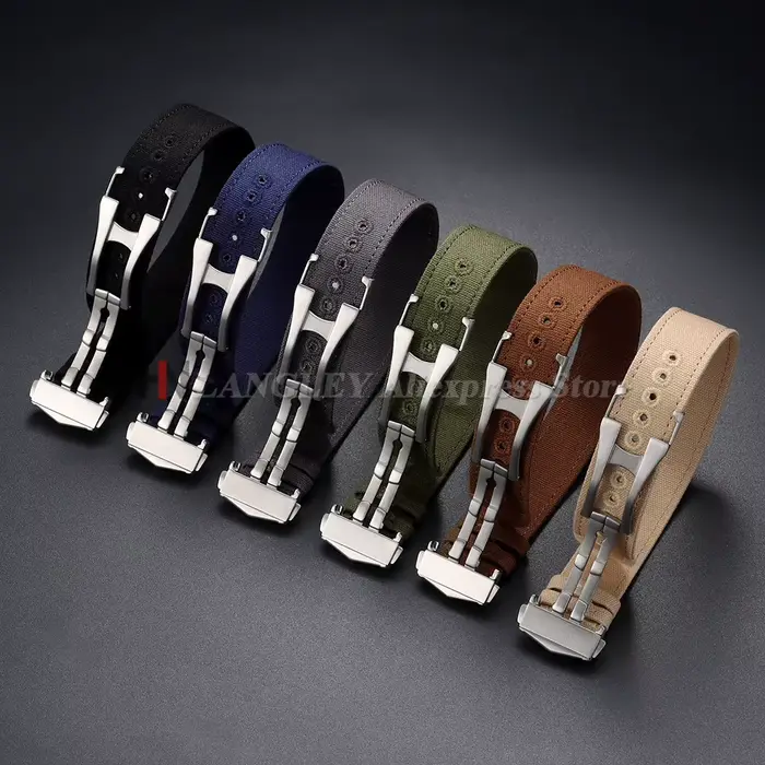 Bracelet de montre en nylon côtelé premium 20mm 22mm avec fermoir déployant pour Omega