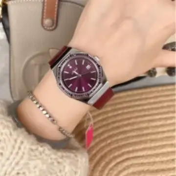 Montre Octogonale Luxe à Quartz Métal Violet avec Calendrier pour Femmes Occasions Spéciales Polyvalente