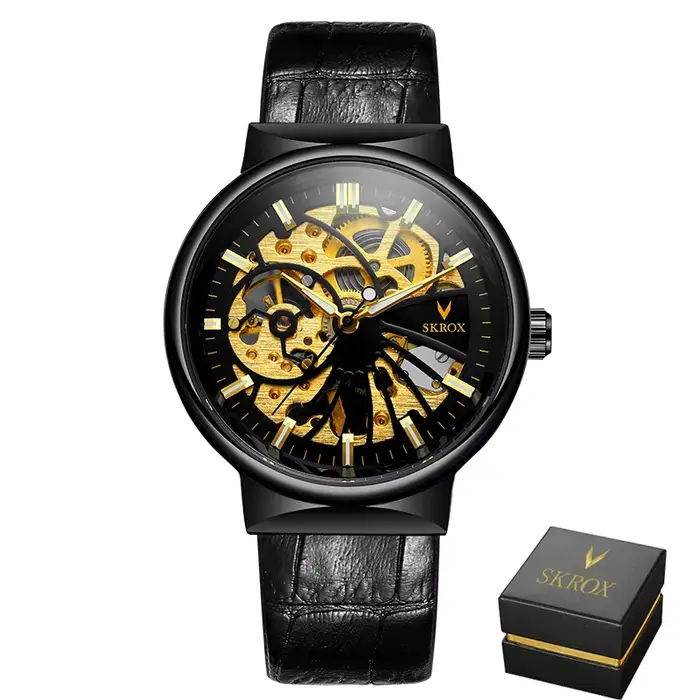SKROX-Montre mécanique fine pour homme, montres-bracelets pour homme, modules vintage, horloge de lu
