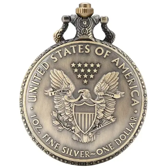 Montre de poche analogique vintage en quartz pur de 1 oz avec pièce commémorative Statue de la Liberté pour hommes et