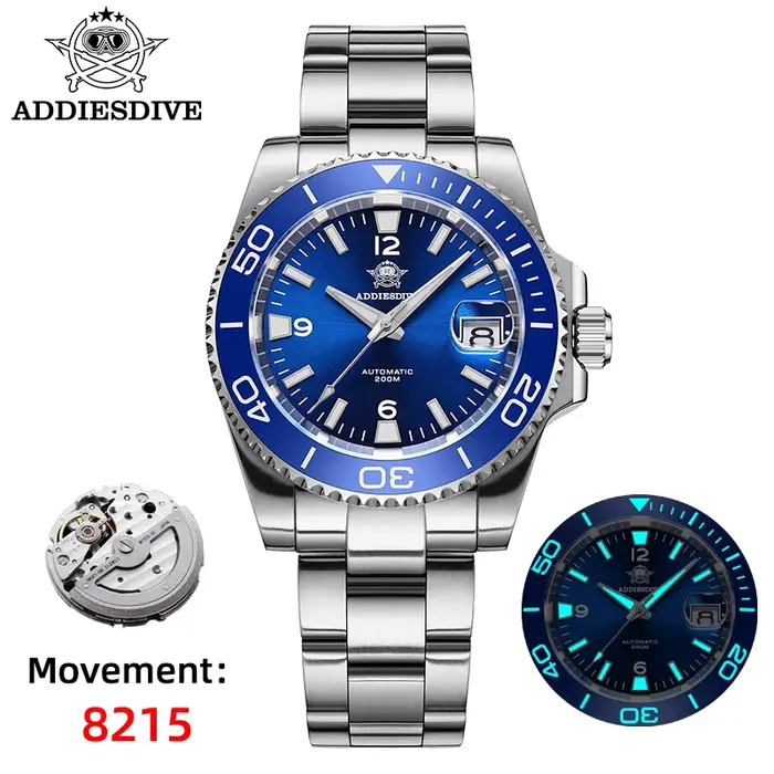 ADDIESDIVE nouvelle montre de plongée cadeau hommes 8215 automatique saphir AR revêtement verre céramique lunette étanch
