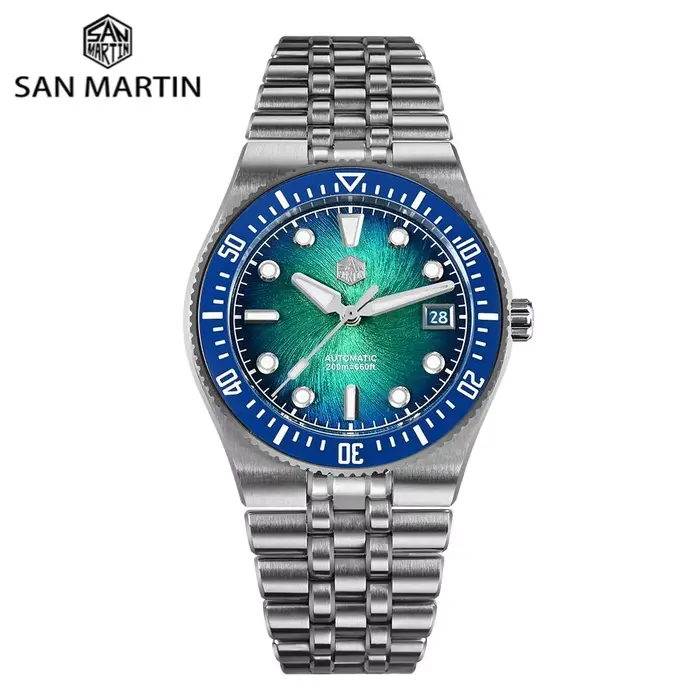 San Martin 40mm Miyota 9015 émail Vortex JianZhan cadran hommes montre plongée mécanique Bracelet intégré BGW-X1 20Bar SN0148GB-1