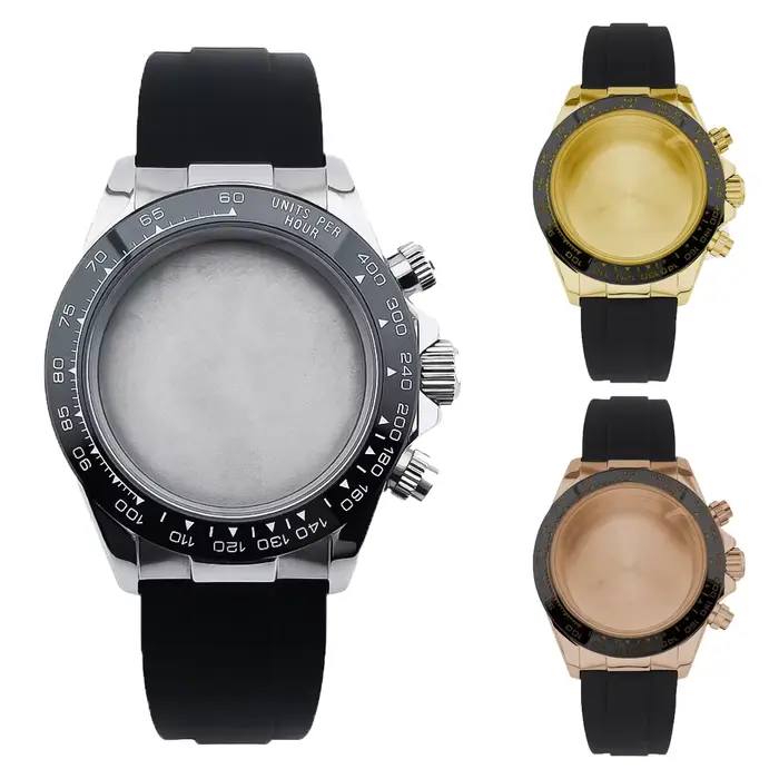 Boîtier de montre NEITON 39mm VK63 argent/or avec bracelet en acier inoxydable massif pour montres