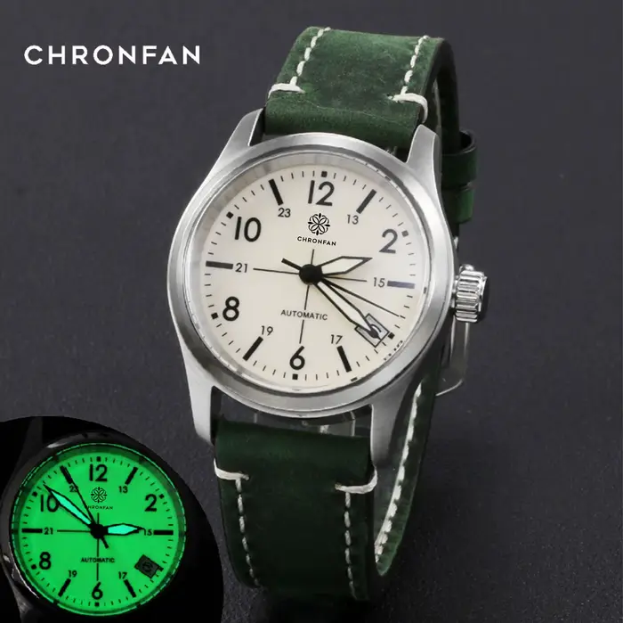 Nouvelle montre mécanique vintage pour homme Little Prince de 36 mm, 20 ATM, cadran vert C3 Full Lum