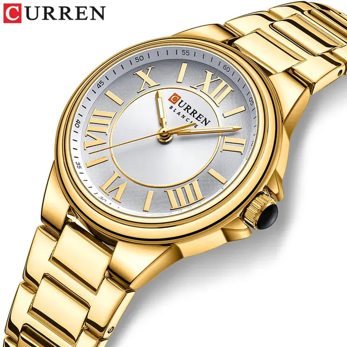 Montre élégante Curren 9091 pour femmes résistante à l'eau quartz avec bracelet en acier inoxydable occasion spéciale femmes