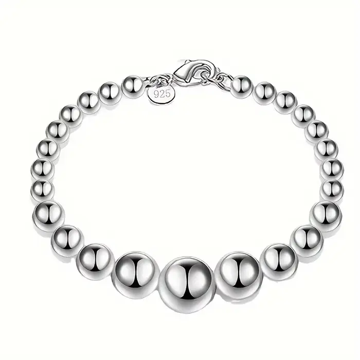 Bracelet chaîne en argent sterling 925 avec perles mates romantiques pour femmes et hommes