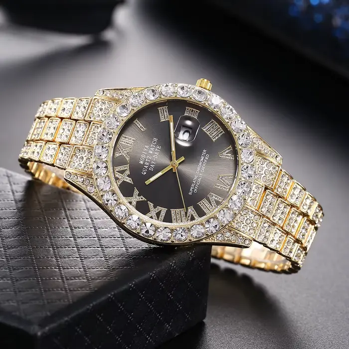 Montre à quartz avec bracelet en acier doré pour homme