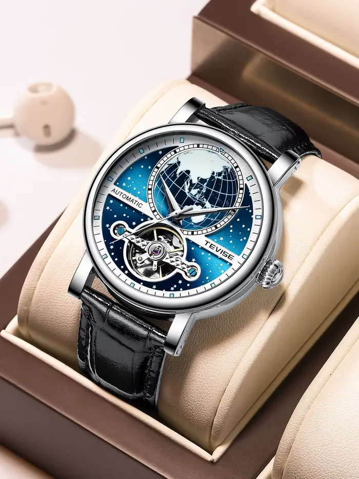 Montre pour Hommes TEVISE Mouvement Mécanique Automatique Lumineuse Mode Squelette Bracelet en Cuir Occasions Spéciales Elégance Intemporelle