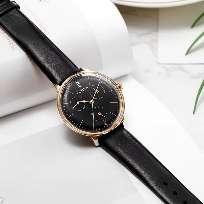 Montre Fantor en laiton et cuir pour femmes, élégante montre-bracelet avec chronographe Quartz pour occasions spéciales