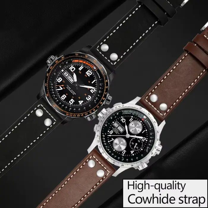 Bracelet de montre en cuir véritable pour hommes