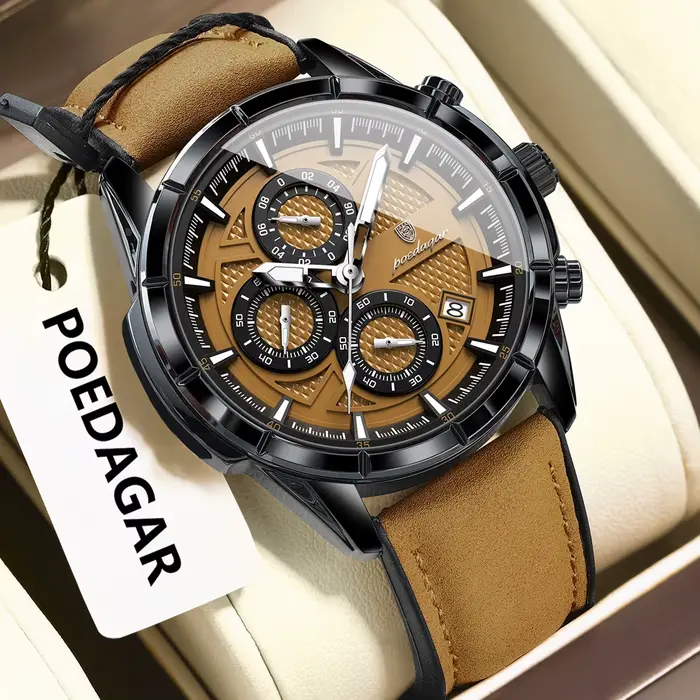 POEDAGAR luxe haut hommes montre-bracelet Quartz Original en cuir hommes montres Date chronographe é