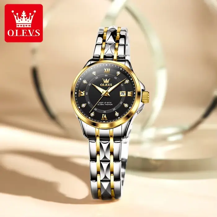 OLEVS montres pour femmes de luxe mode or petite montre-bracelet pour dames Original étanche losange bracelet en acier inoxydable Date