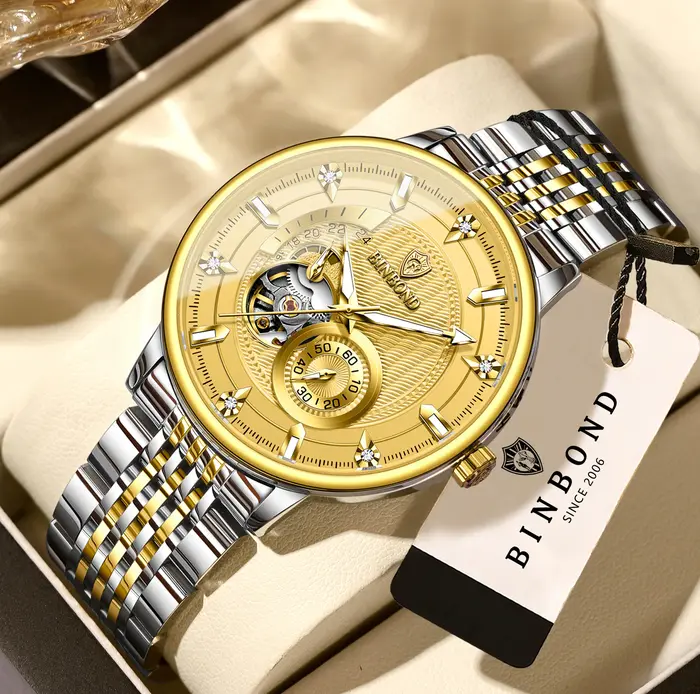 Montre-bracelet mécanique automatique tourbillon pour homme BINBOND