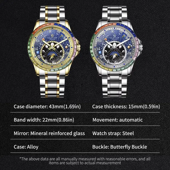 Nouvelle Montre Mécanique GLENAW 2025 Cercle Arc-en-ciel pour Hommes