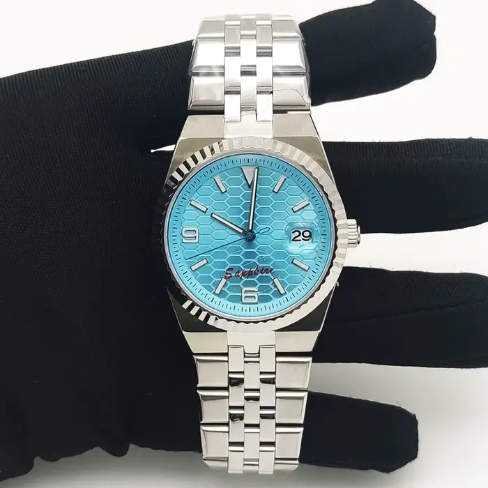 Parnsrpe 2026 Nouvelle Montre Mécanique Automatique NH35 Reloj Hombre 39.5mm Style Sport Luxe Cadran Nid d'Abeille Bleu Glacé Acier 316L Date