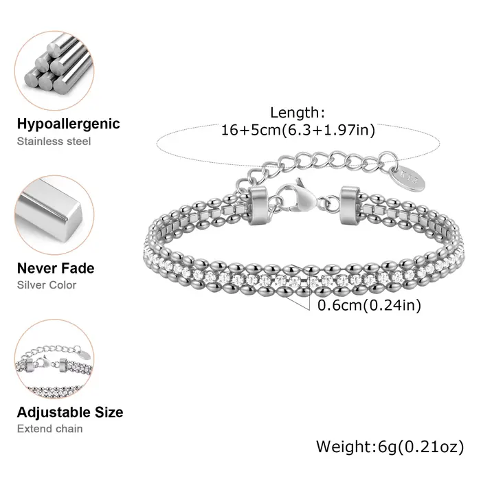 Bracelets à trois couches en acier inoxydable pour femmes