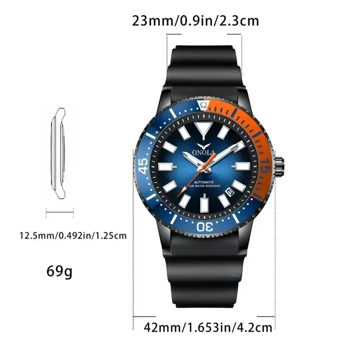 Montre mécanique ONOLA pour hommes, style fashion casual, mouvement automatique, résistante à l'eau, élégante pour occasions professionnelles et spéciales