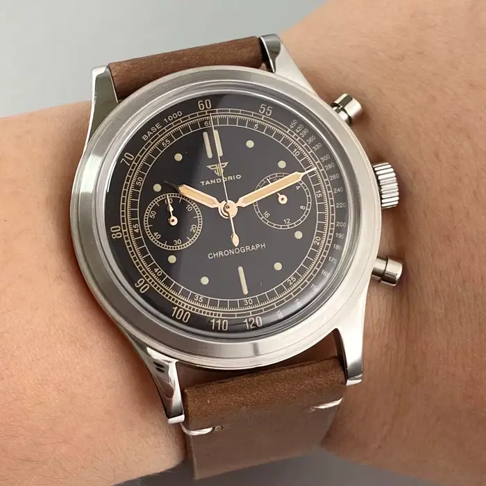 Montre pour homme Miyota OS20 Movement Tandorio Retro, 38 mm, montres de sport, chronographe, quartz