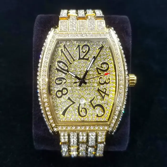 Montre Ice argentée pour hommes, marque de luxe, Tonneau, diamant, Quartz, Design classique, Date au