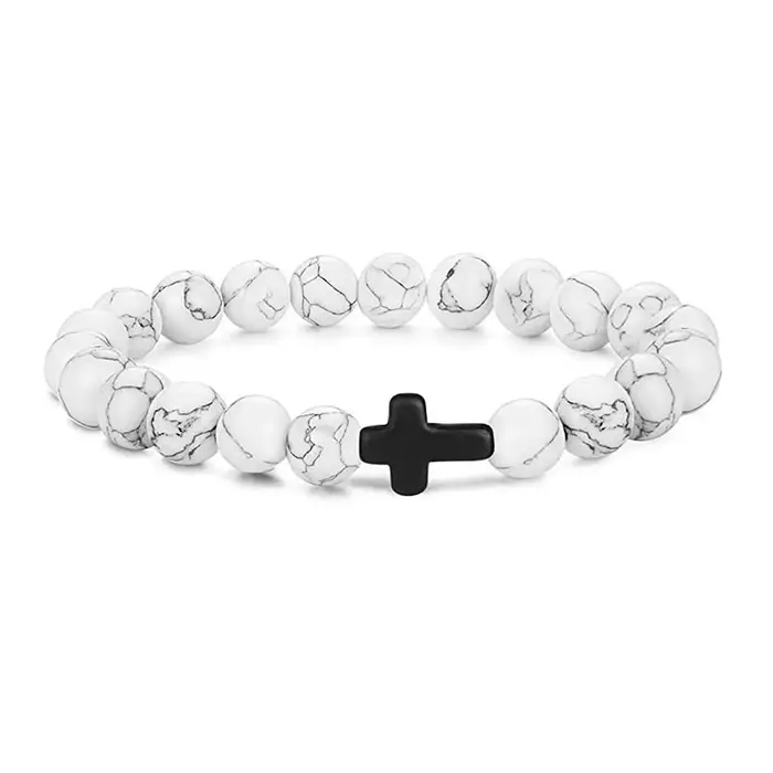 Bracelet holographique en pierre naturelle avec croix pour méditation et relaxation homme femme occasion spéciale