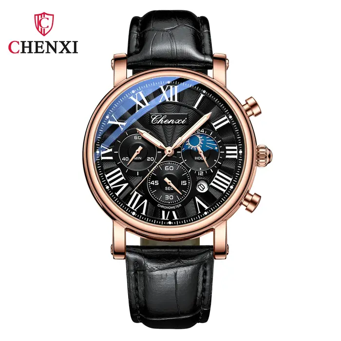 Montre CHENXI 973 Quartz Multifonction pour Hommes Chiffres Romains Style Affaires Chronographe Étanche Occasions Spéciales