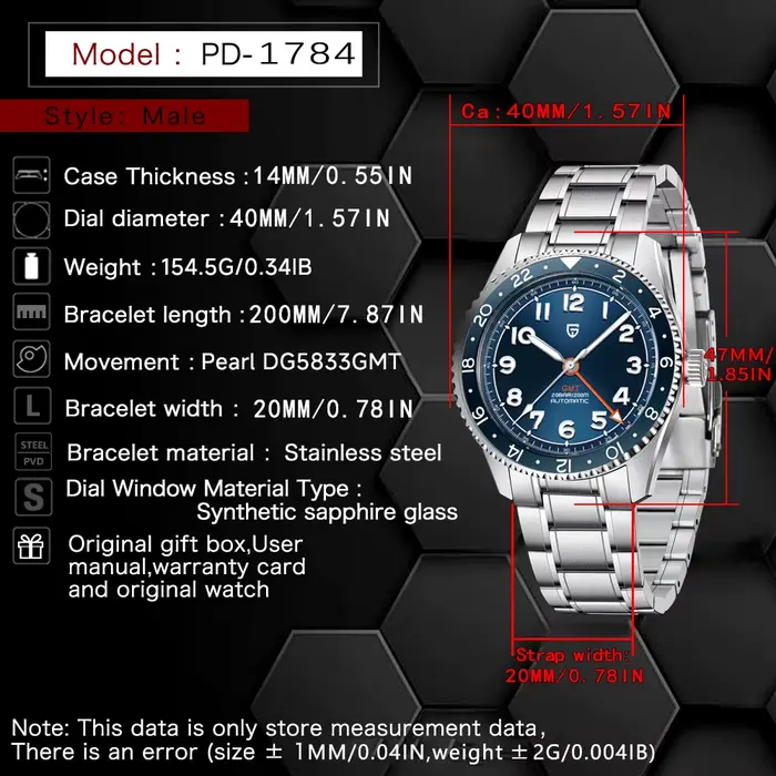 Montre Pagani Design Automatique 40mm Élégante et Résistante à l'Eau pour Hommes Occasions Spéciales