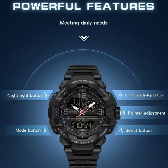 Montre SANDA Hommes Sport Chronomètre Alerte Numérique Double Affichage Quartz Waterproof Occasions Spéciales