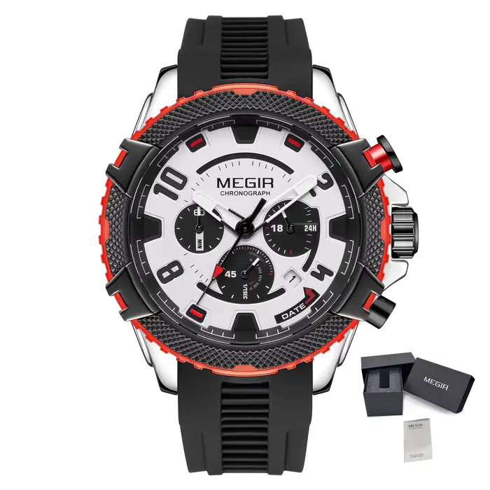Montre à quartz pour homme MEGIR avec cadran chronographe de 48 mm, étanche, lumineuse, sportive, dé
