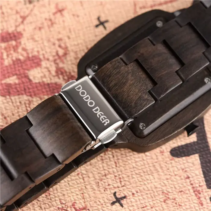 Montre en bois d'onyx Dodo Deer pour homme résistante à l'eau et personnalisable avec mouvement quartz carré pour occasions spéciales et cadeaux