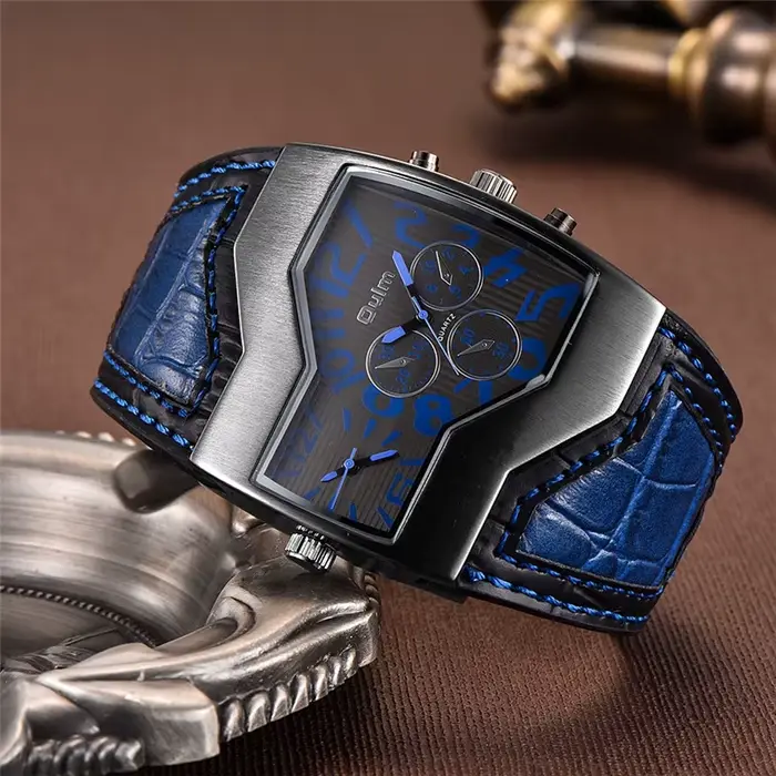 Montre homme Oulm HP1220 à Quartz design unique deux fuseaux horaires confortable bracelet robuste pour sportifs et voyageurs