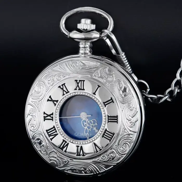 JOMen-Montre de Poche à Quartz Vintage en Argent