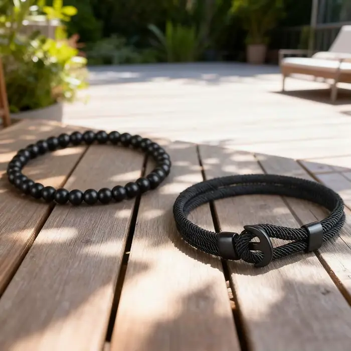 Ensemble de bracelets classiques en perles d'ancre pour hommes, 2 pièces, corde en Nylon tissée, pie