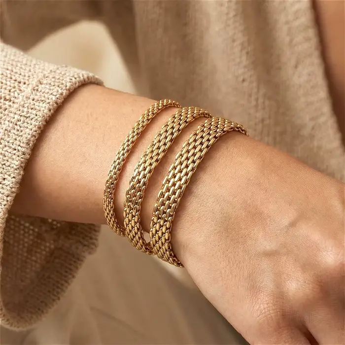 Bracelet chaîne en maille d'acier inoxydable plaqué or 3/6/8 mm pour femme