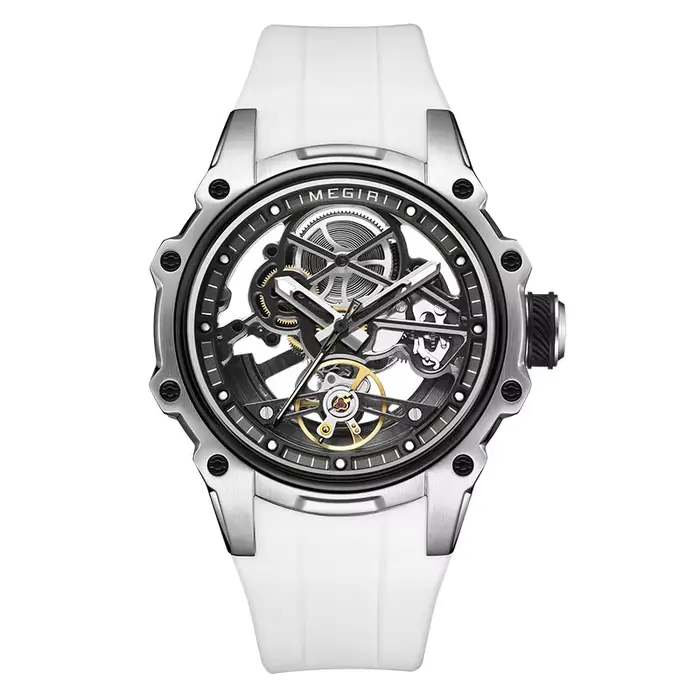 MEGIR-Montre Mécanique existent pour Homme, Modules à Cadran Squelette, Boîtier en Acier Inoxydable,