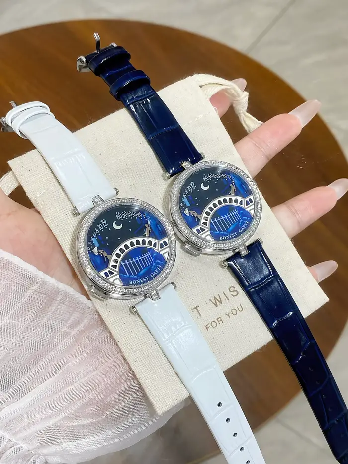 Montre pour femme BONEST GATTI : Design pont d'amoureux étoilé allemand avec cadran lumineux