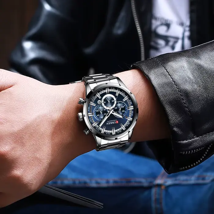 Montre chronographe homme acier inoxydable quartz sport date automatique occasion spéciale
