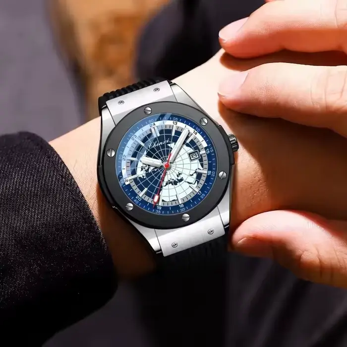 Montre homme Quartz avec cadran carte du monde résistante à l'eau pour aventuriers et amoureux de la géographie