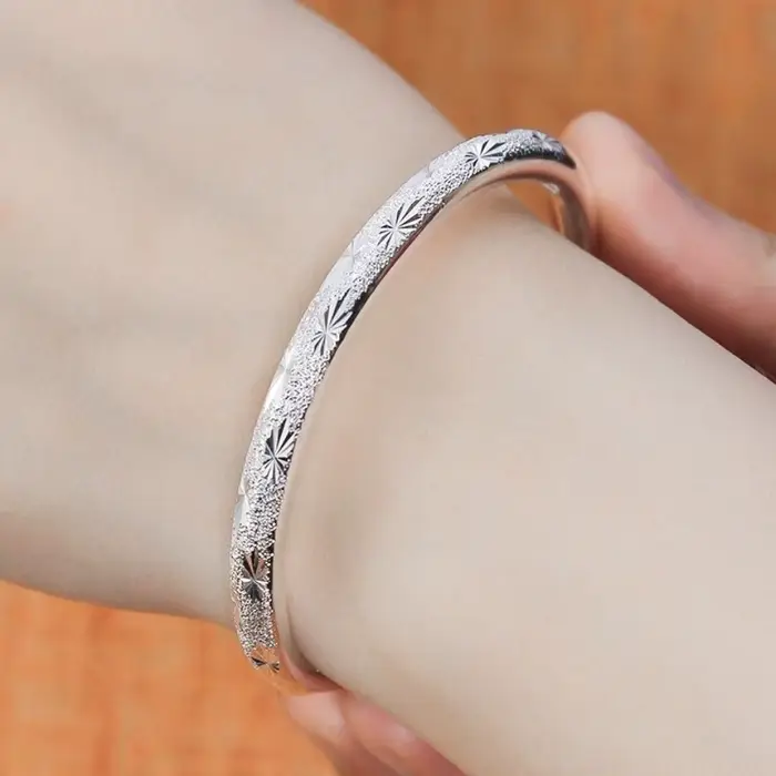 Bracelet jonc rond tendance en argent sterling 925