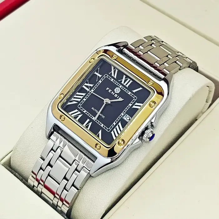 Montre carrée FENSIR avec calendrier complet et bracelet en acier inoxydable pour homme élégant et polyvalent occasions professionnelles et décontractées