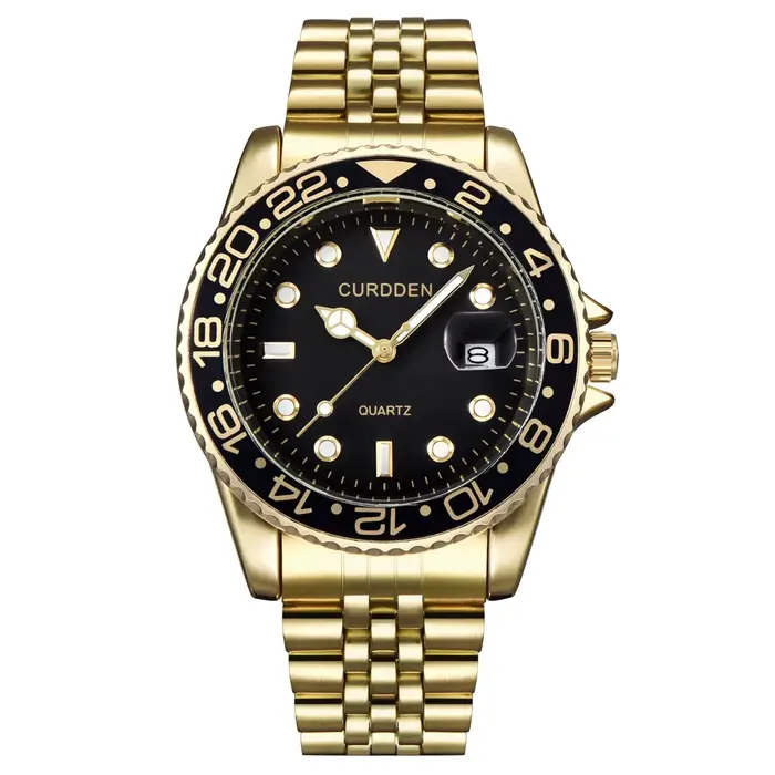 Montre-bracelet CURDDEN en acier inoxydable doré avec calendrier complet pour homme élégance et praticité mode et décontracté occasions spéciales